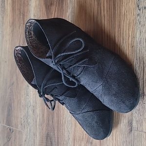 Cityclassified Wedge Ankle Booties, Size 10, Black Suede, Boutique